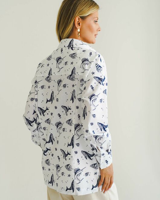 Женская рубашка с универсальным манжетом морской принт - 8548 от byME  Женская рубашка с универсальным манжетом морской принт - 8548 от byME