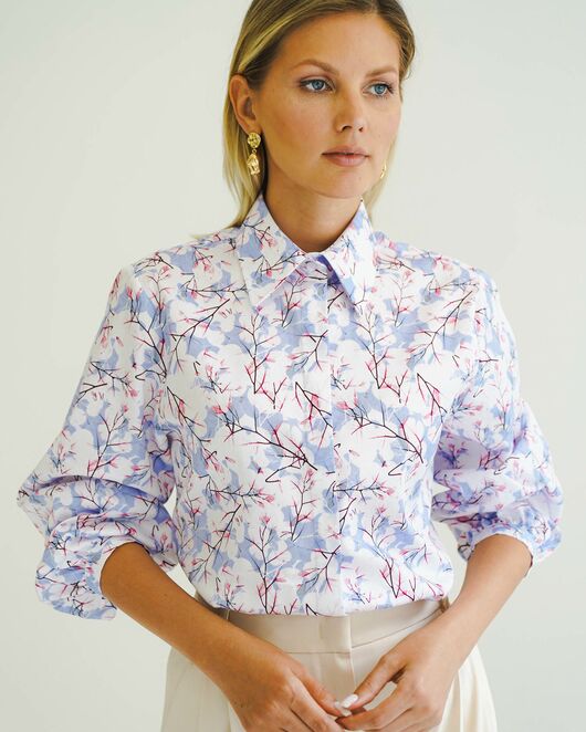 Женская рубашка из хлопка с рукавами фонариками - 8558 от  