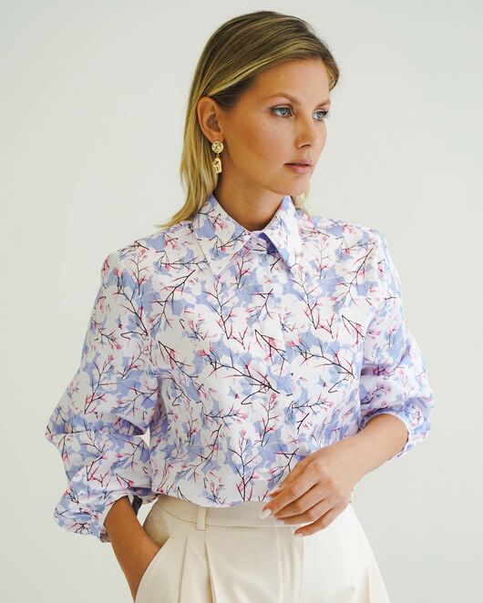 Женская рубашка из хлопка с рукавами фонариками - 8558 от  