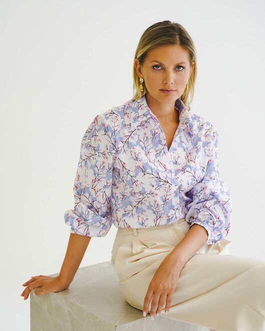 Женская рубашка из хлопка с рукавами фонариками - 8558 от  