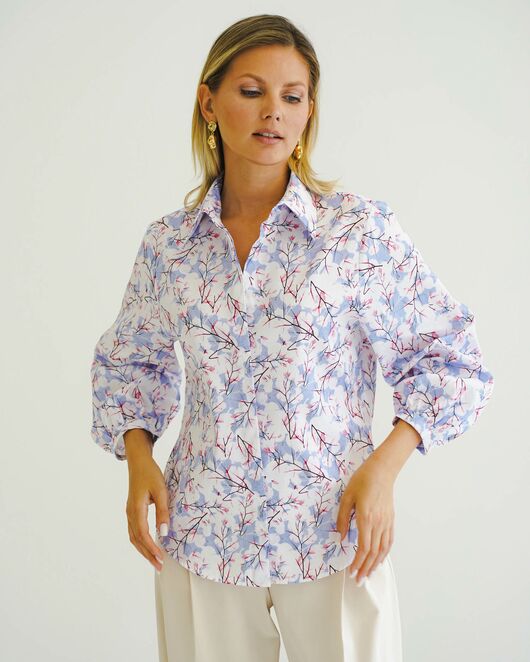 Женская рубашка из хлопка с рукавами фонариками - 8558 от  