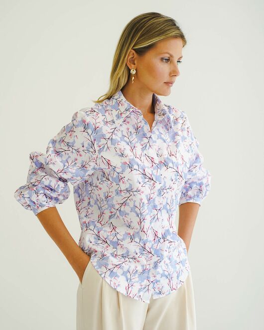 Женская рубашка из хлопка с рукавами фонариками - 8558 от  