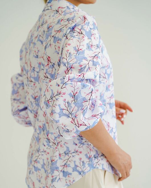 Женская рубашка из хлопка с рукавами фонариками - 8558 от  