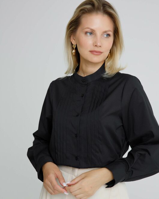 Женская рубашка черная воротник стойка с манишкой - 8565 от byME 