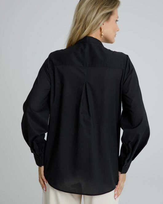 Женская рубашка черная воротник стойка с манишкой - 8565 от byME 