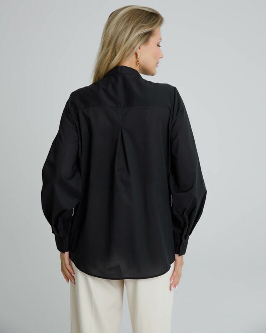 Женская рубашка черная воротник стойка с манишкой - 8565 от byME 