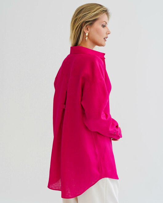 Женская рубашка льняная фуксия- 8569 от  