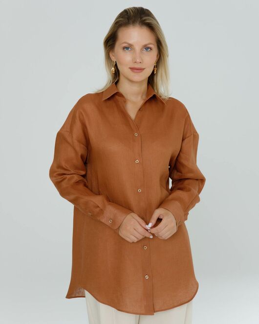 Женская рубашка изо льна коричневая - 8571 от byME 
