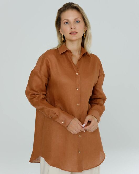 Женская рубашка изо льна коричневая - 8571 от byME 