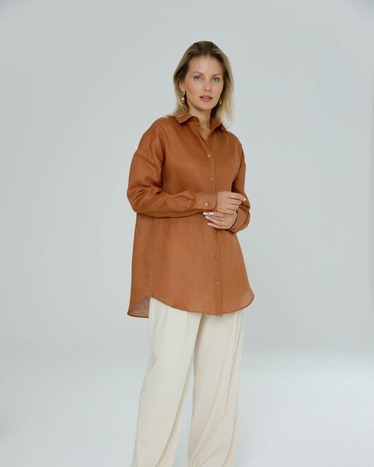 Женская рубашка изо льна коричневая - 8571 от byME 