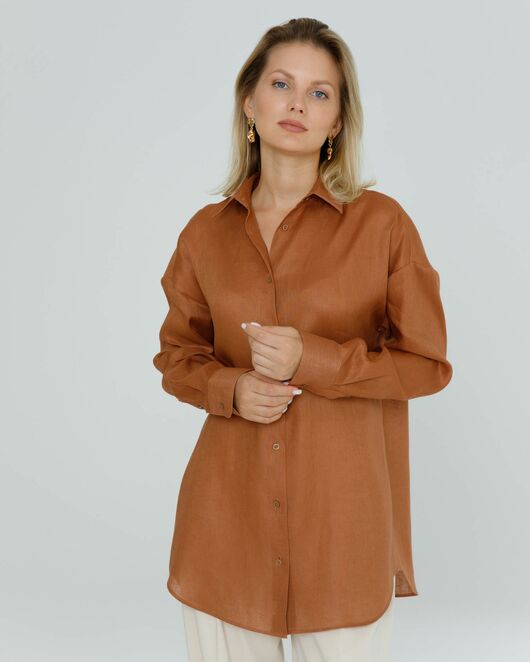 Женская рубашка изо льна коричневая - 8571 от byME 