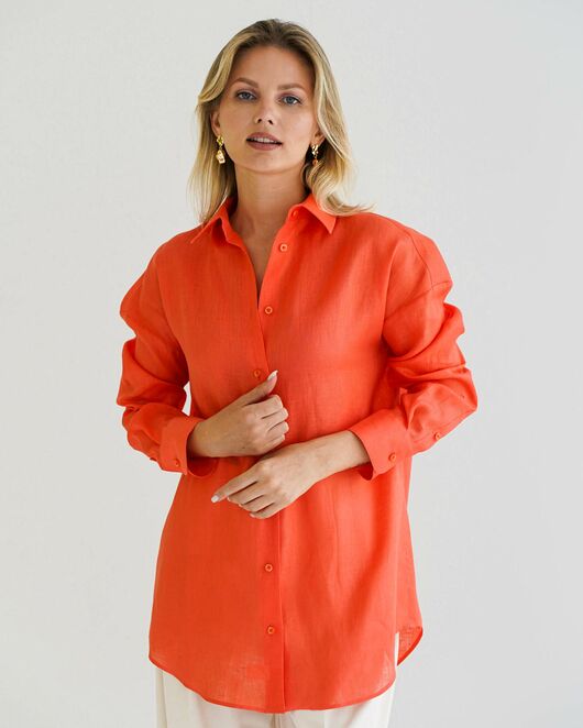 Женская рубашка льняная оранж - 8572 от byME 