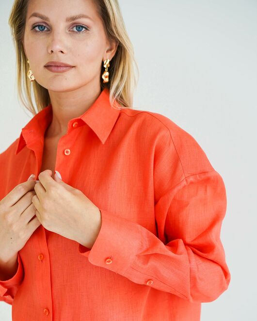Женская рубашка льняная оранж - 8572 от byME 