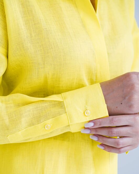 Женская рубашка изо льна оверсайз желтая - 8575 от  