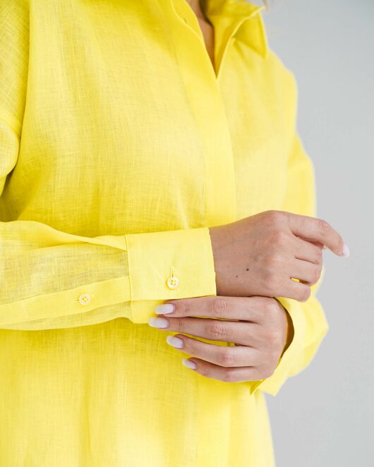 Женская рубашка изо льна оверсайз желтая - 8575 от  