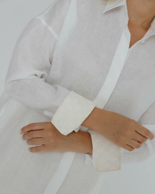 Женская рубашка в оверсайз льняная белая - 8577 от ByME 