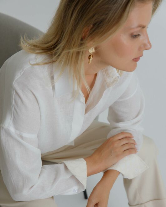 Женская рубашка в оверсайз льняная белая - 8577 от ByME 