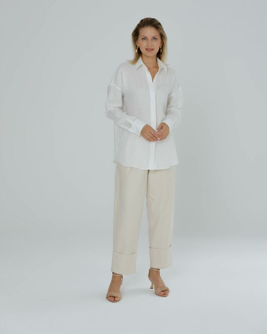 Женская рубашка в оверсайз льняная белая - 8577 от ByME 