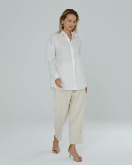 Женская рубашка в оверсайз льняная белая - 8577 от ByME 
