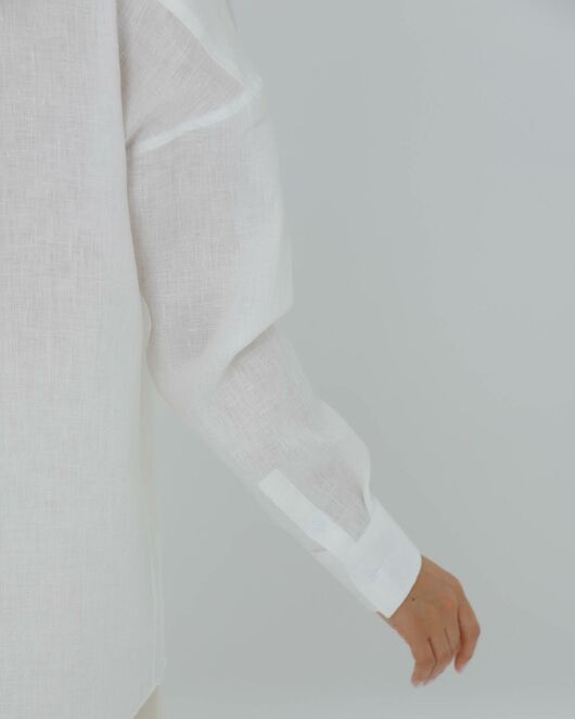 Женская рубашка в оверсайз льняная белая - 8577 от ByME 