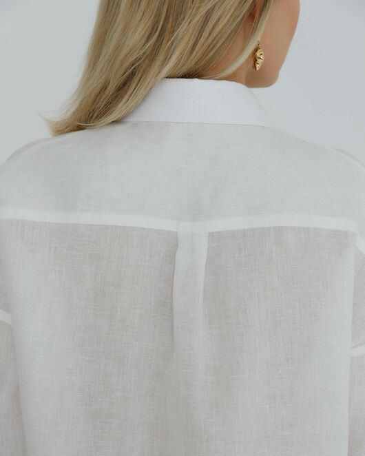 Женская рубашка в оверсайз льняная белая - 8577 от ByME 