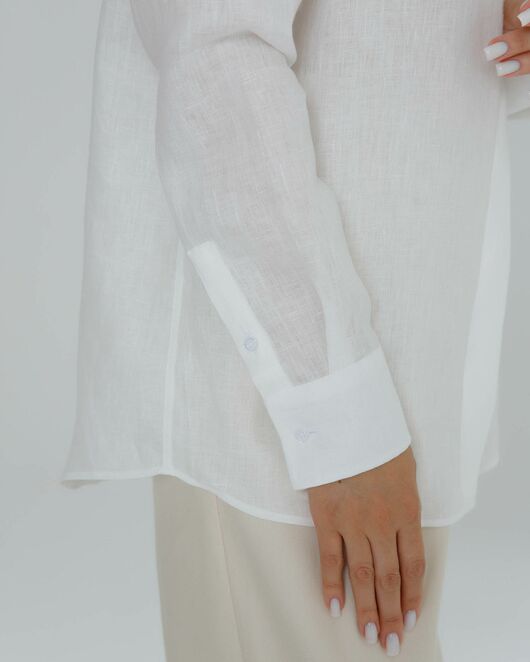 Женская рубашка в оверсайз льняная белая - 8577 от ByME 