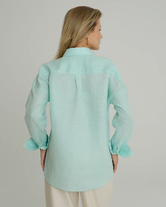 Женская рубашка в оверсайз мятная с отделкой  - 8578 от byME  Женская рубашка в оверсайз мятная с отделкой  - 8578 от byME