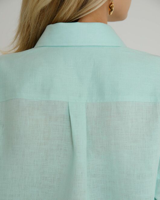 Женская рубашка в оверсайз мятная с отделкой  - 8578 от byME  Женская рубашка в оверсайз мятная с отделкой  - 8578 от byME