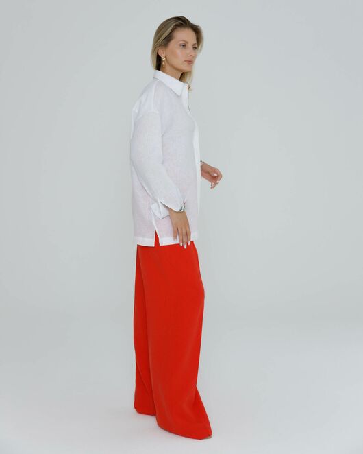 Рубашка льняная женская в белом цвете в прямом силуэте с универсальной манжетой - 8579 от byME 