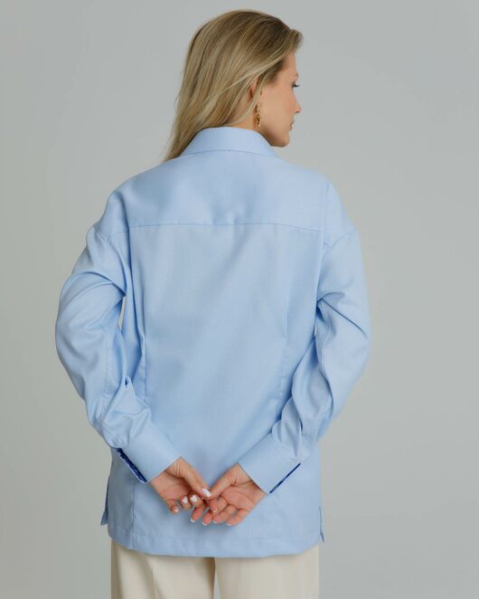 Рубашка женская из хлопка в прямом силуэте с отделкой , с универсальной манжетой - 8580 от byME  Рубашка женская из хлопка в прямом силуэте с отделкой , с универсальной манжетой - 8580 от byME