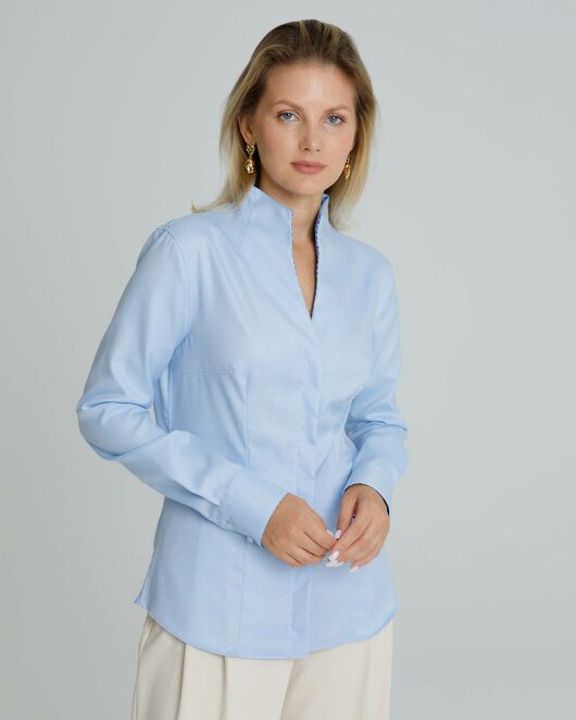 Женская рубашка воротник стойка под пуговицы с отделкой - 8588 от ByME 