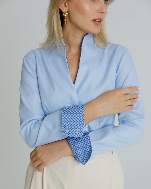 Женская рубашка воротник стойка под пуговицы с отделкой - 8588 от ByME 