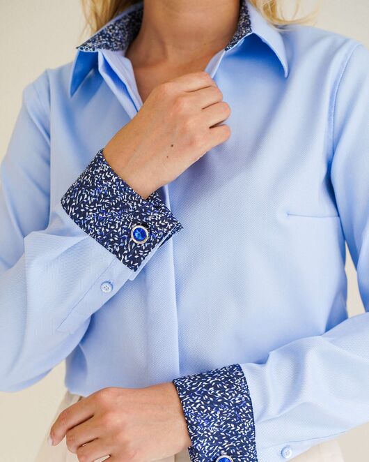 Женская рубашка из хлопка  под запонку с отделкой - 8593 от byME  Женская рубашка из хлопка  под запонку с отделкой - 8593 от byME