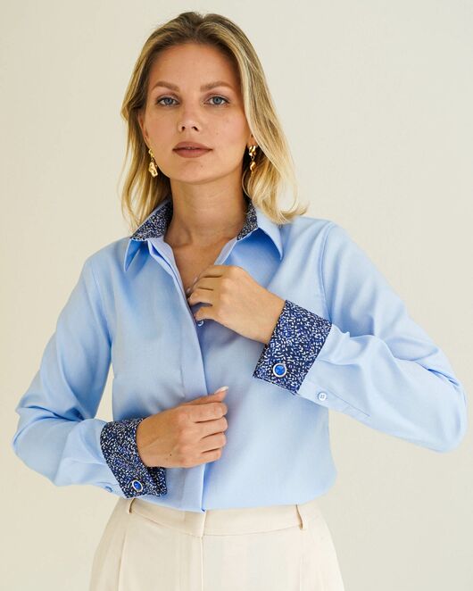 Женская рубашка из хлопка  под запонку с отделкой - 8593 от byME  Женская рубашка из хлопка  под запонку с отделкой - 8593 от byME