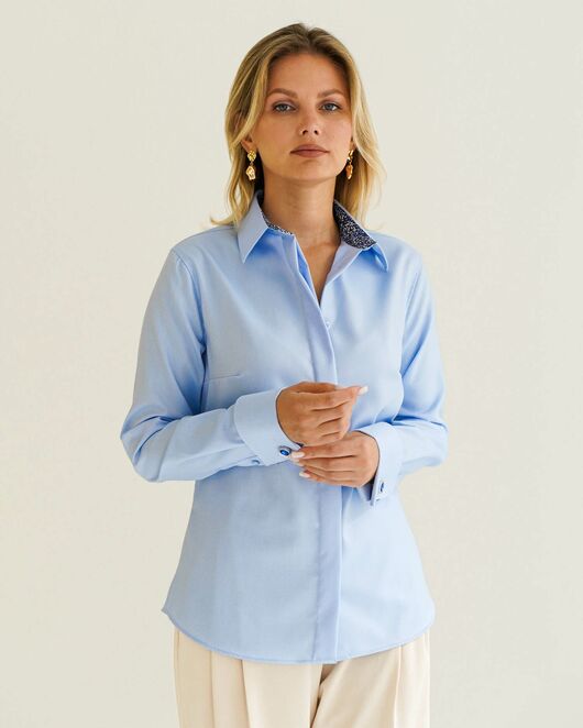 Женская рубашка из хлопка  под запонку с отделкой - 8593 от byME  Женская рубашка из хлопка  под запонку с отделкой - 8593 от byME