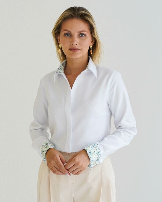 Женская рубашка из хлопка под запонку, с отделкой цветы - 8595 от byME 