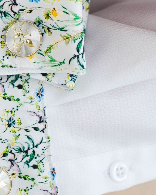 Женская рубашка из хлопка под запонку, с отделкой цветы - 8595 от byME 