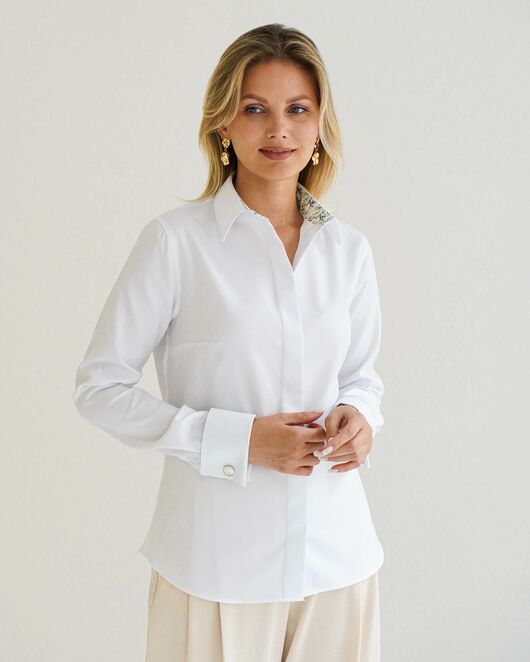 Женская рубашка из хлопка под запонку, с отделкой цветы - 8595 от byME 