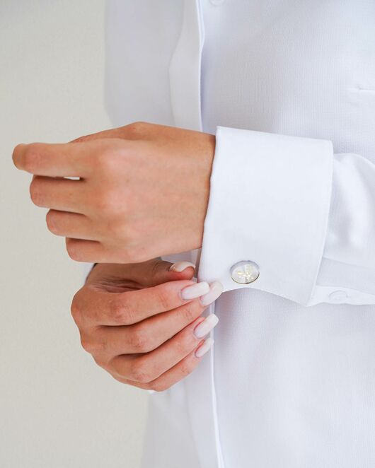 Женская рубашка из хлопка под запонку, с отделкой цветы - 8595 от byME 