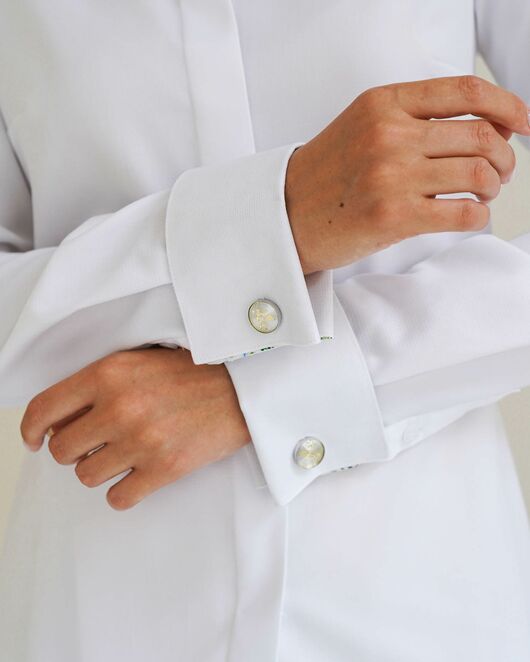 Женская рубашка из хлопка под запонку, с отделкой цветы - 8595 от byME 