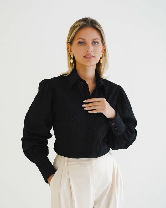 Женская рубашка с супатной застежкой черная - 8598 от byME  Женская рубашка с супатной застежкой черная - 8598 от byME