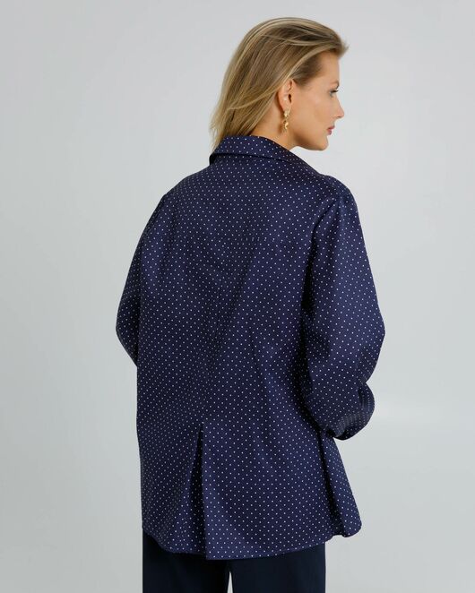 Женская рубашка на запах из хлопка сатиного плетения синяя в белый горошек  - 8604 от byME 