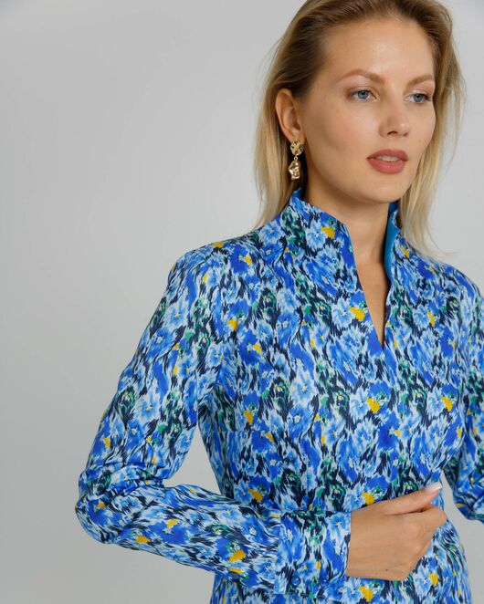 Женская рубашка под пуговицы воротник стойка разноцветная с отделкой- 8609 от byME 