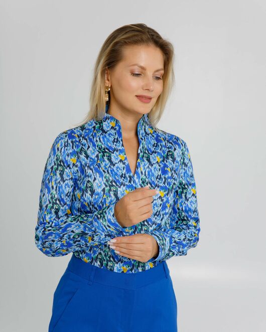 Женская рубашка под пуговицы воротник стойка разноцветная с отделкой- 8609 от byME 