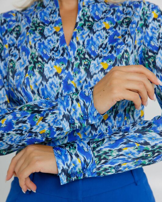 Женская рубашка под пуговицы воротник стойка разноцветная с отделкой- 8609 от byME 