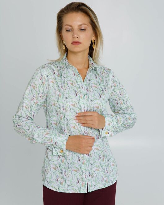 Женская рубашка с растительным принтом с манжетой под запонки  - 8618 от byME 