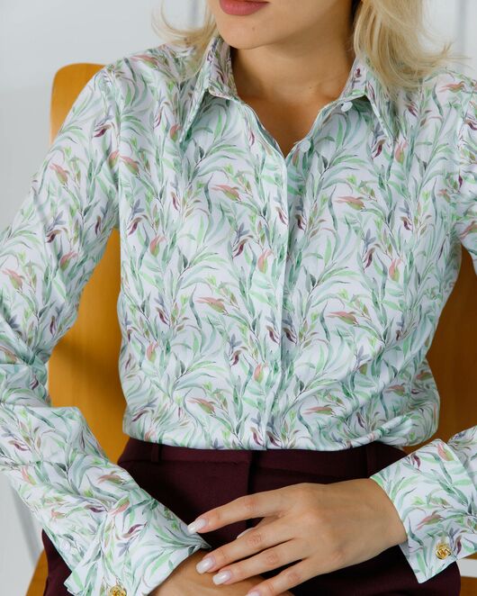 Женская рубашка с растительным принтом с манжетой под запонки  - 8618 от byME 