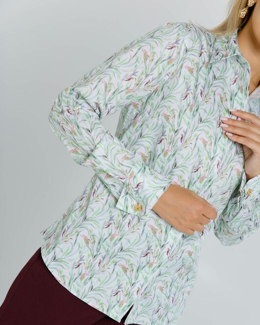 Женская рубашка с растительным принтом с манжетой под запонки  - 8618 от byME 