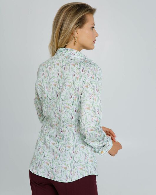 Женская рубашка с растительным принтом с манжетой под запонки  - 8618 от byME 
