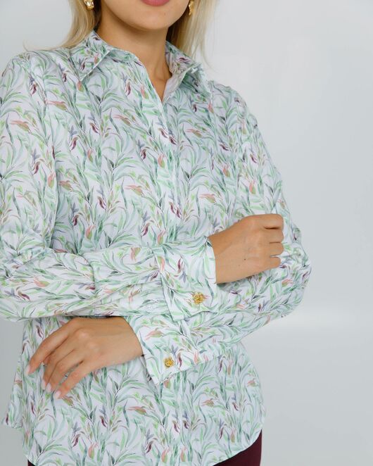 Женская рубашка с растительным принтом с манжетой под запонки  - 8618 от byME 